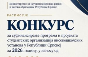 За суфинансирање програма и пројеката студентских организација високошколских установа 340.000 КМ