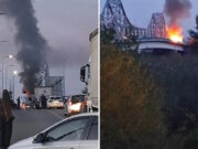 Гори камион на мосту на Рачи, обустављен саобраћај